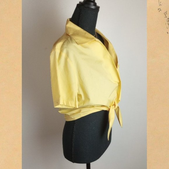 Vintage Button-Down, Midriff Tie Blouse by Talbots / Sunny Yellow - Picture 3 of 5